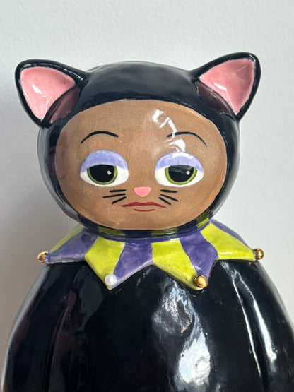 Trick or Treat Good Luck Jester Cat Candy Jar