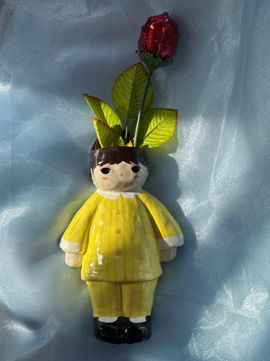 Yellow Pajamas Doll Wall Vase